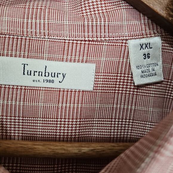Turnbury Men's Glen Check Button-Down Shirt Red Size XXL - Picture 3 of 4